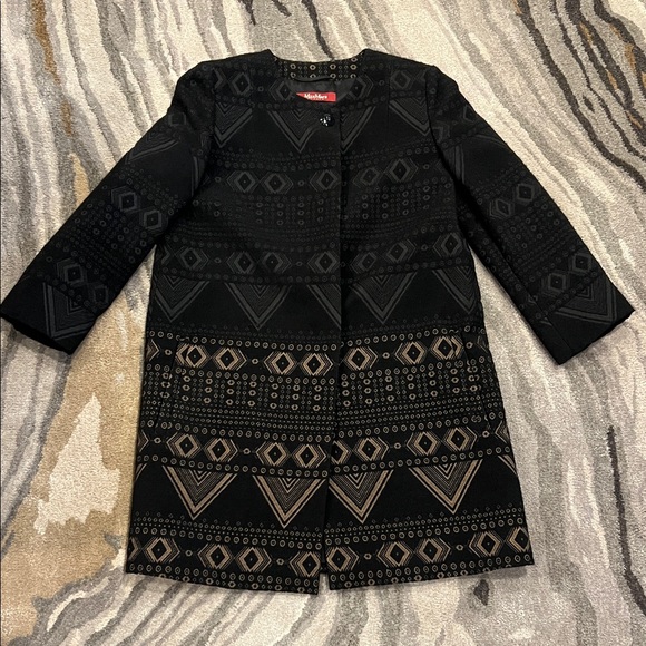 Vintage Max Mara Black Jacquard Wool Coat - Picture 4 of 16